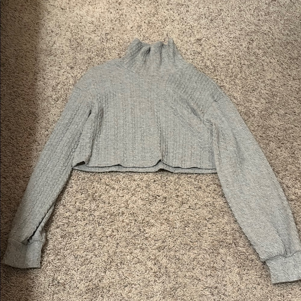 Gray Cropped Turtleneck Sweater